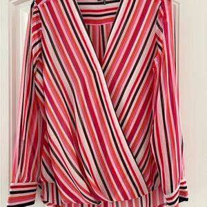 Dkny Pink and Black Wrap Blouse Long Sleeve